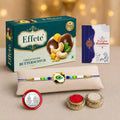 Peacock Rakhi for Brother with Butter Scotch 32gm, Roli Tikka & Card, Pack of 5