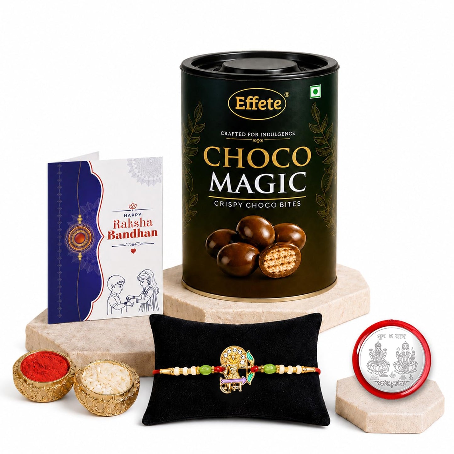 Ram Rakhi for Brother with Chocolate Magic 96gm, Roli Tikka & Card, Pack of 5