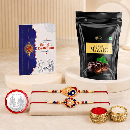 Leaf, Round Multicolor Rakhi – Choco Magic Raksha Bandhan Gift Combo (Pack of 6)