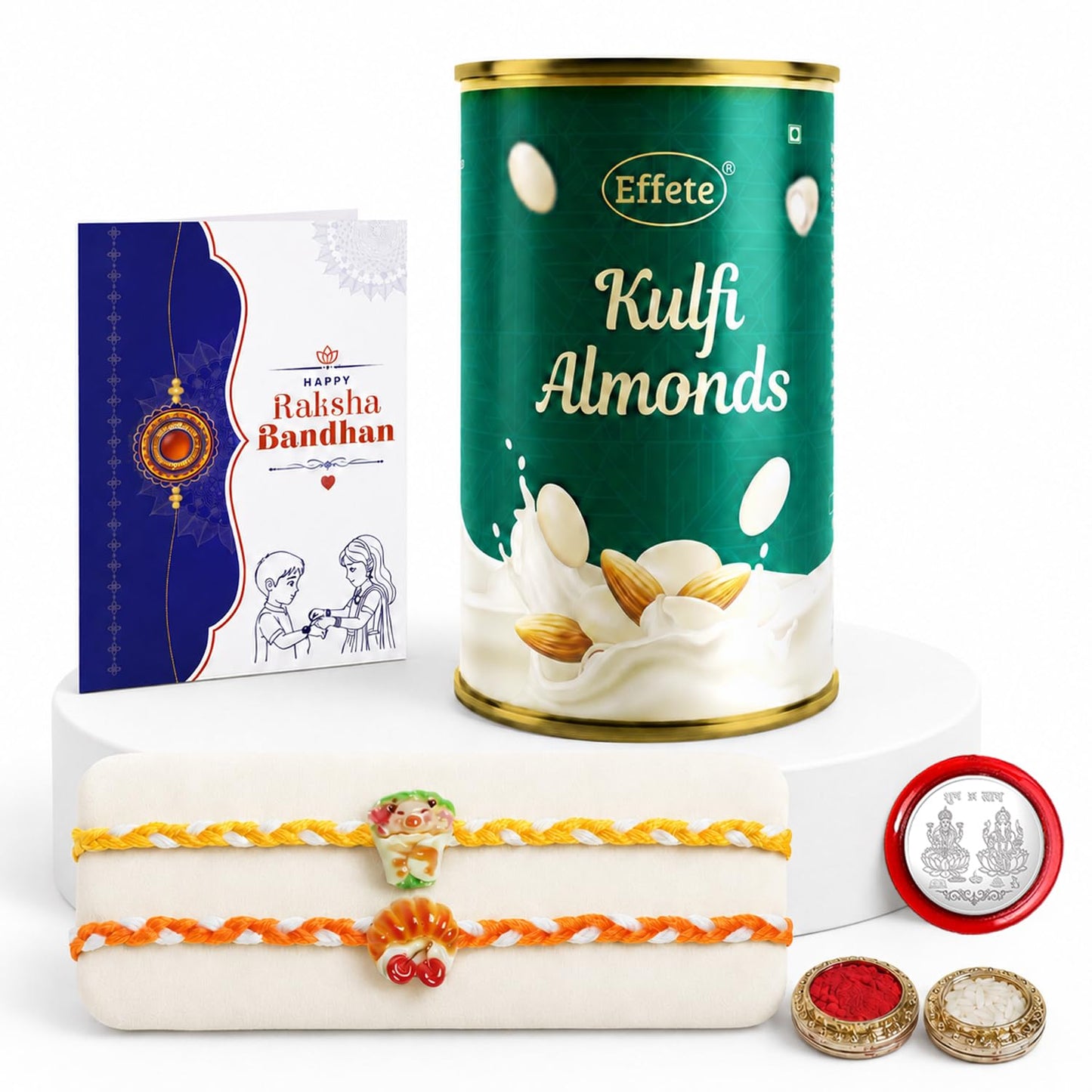 Pig Rakhi for Brother with Kulfi Almonds 96gm, Roli Tikka & Card, Pack of 6