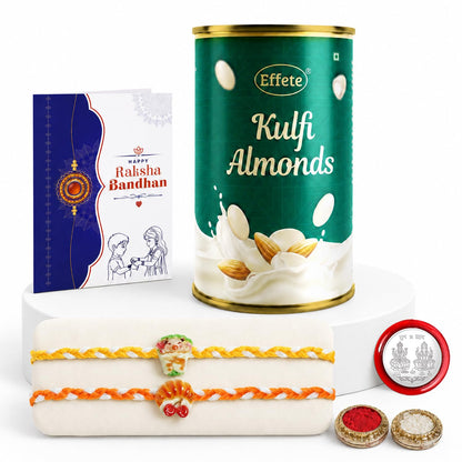 Pig Rakhi for Brother with Kulfi Almonds 96gm, Roli Tikka & Card, Pack of 6