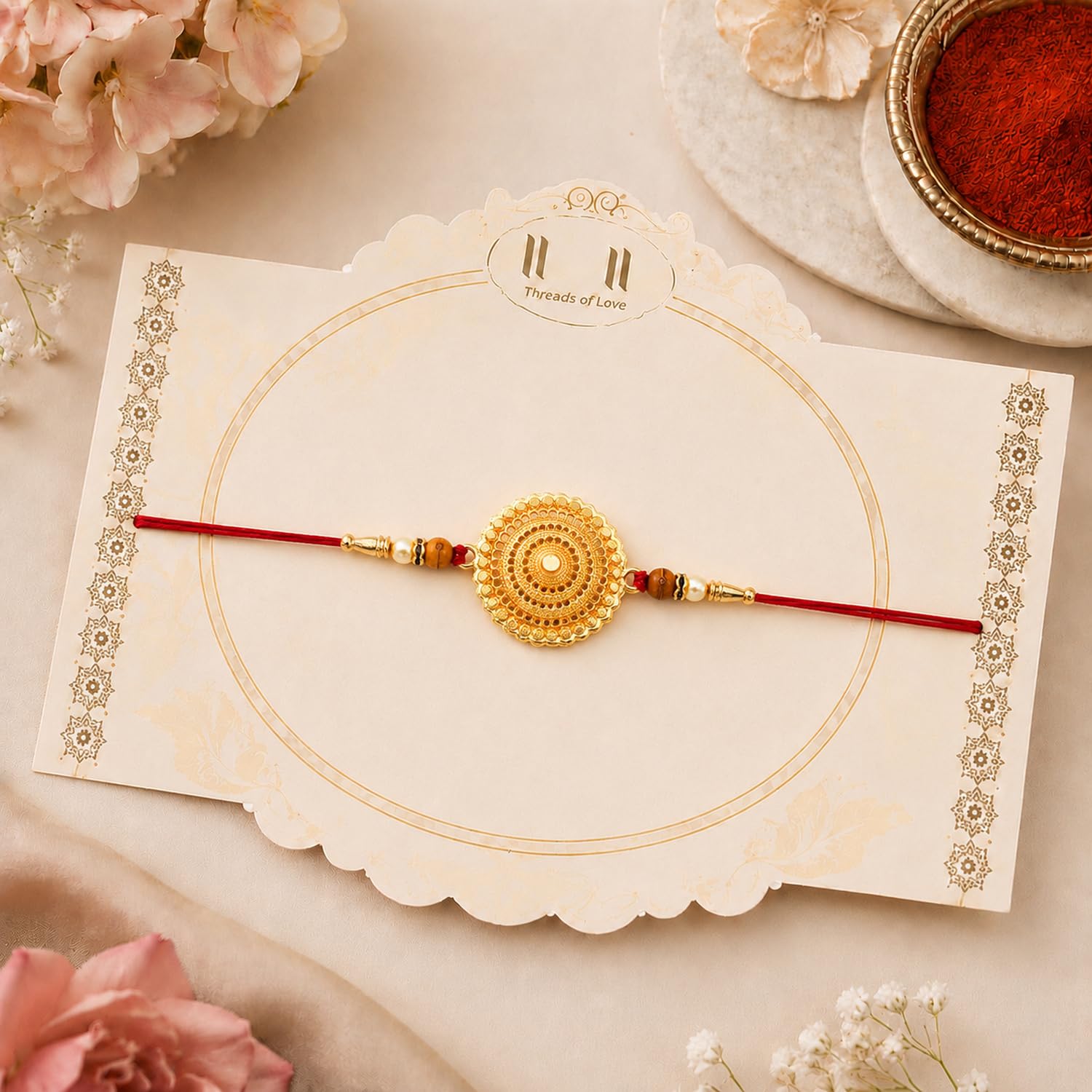 Multicolor Round Rakhi Combo for Bhaiya Bhai with Shri Ganesh Thali | Pack of 5