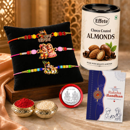Shri Ram Rakhi Combo - Raksha Bandhan Gift with Choco Almonds 96gm, Pack of 7 | Rakhi Gift
