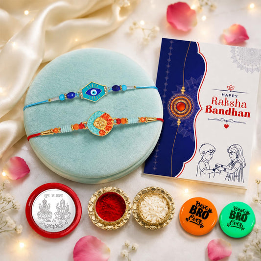 Multicolor Rakhi Evil Eye, Om & Multicolour Decorative Magnets 2pcs | Pack of 7