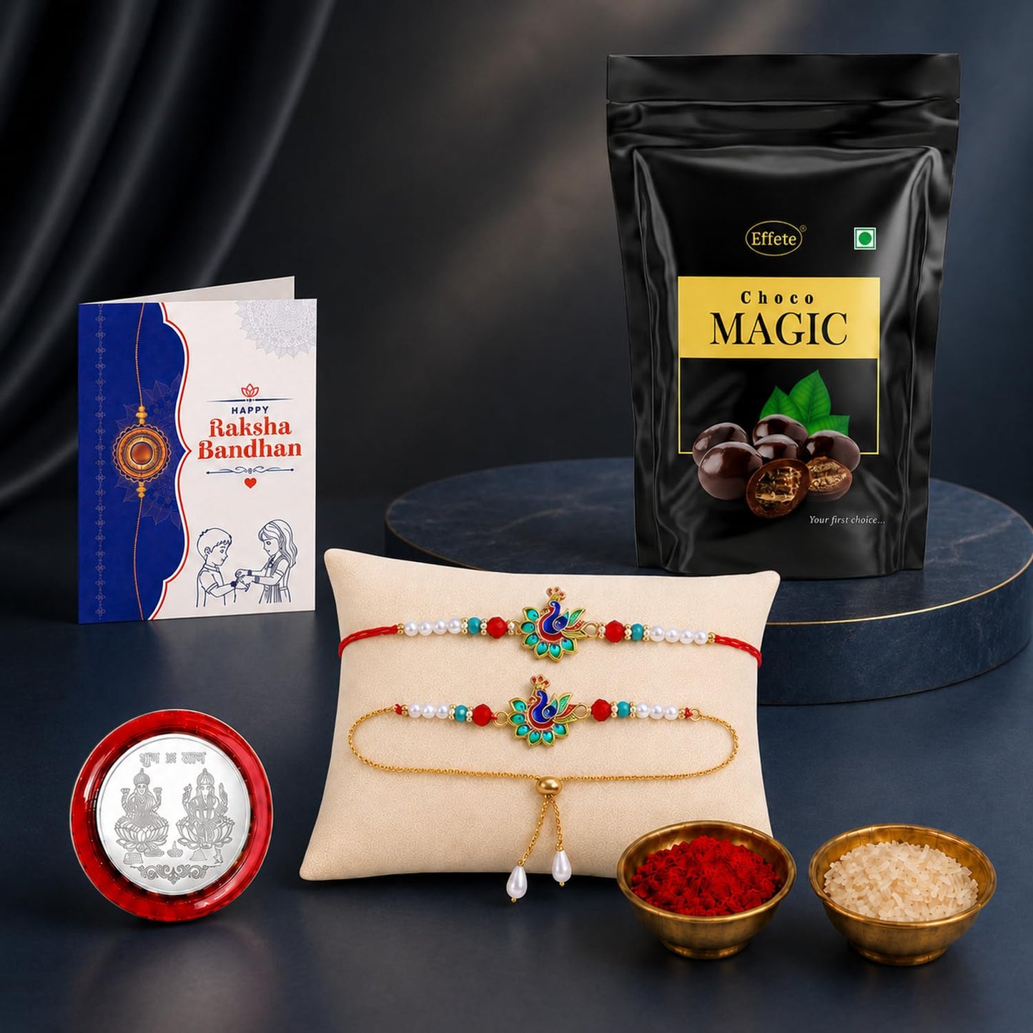 Rakhi for Brother with Chocolate Magic Pouch - Raksha Bandhan Gift, Pack of 5