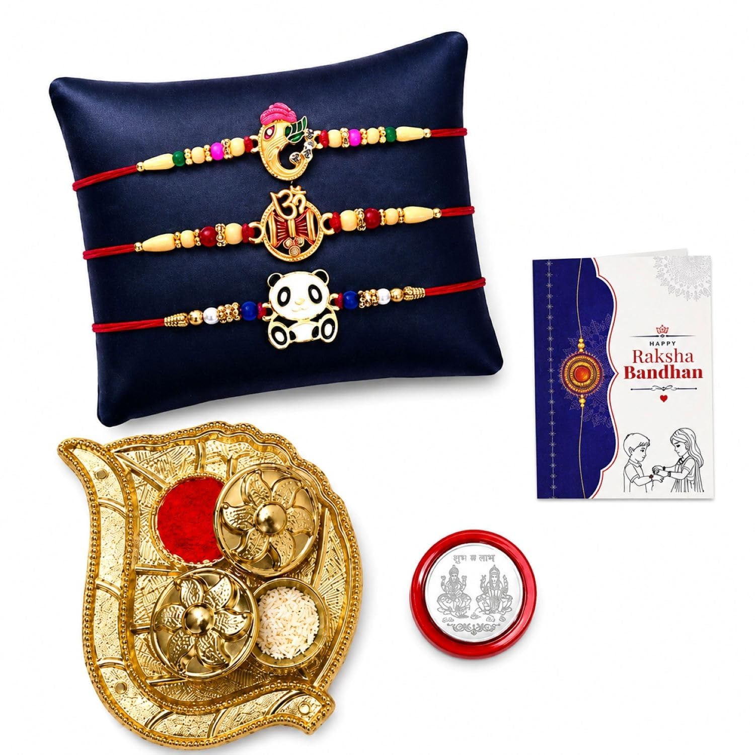 Rakhi for Brother with Leaf Pooja Thali - Rakshabandhan Gift Set, Pack of 7