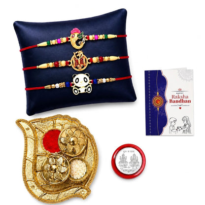 Rakhi for Brother with Leaf Pooja Thali - Rakshabandhan Gift Set, Pack of 7