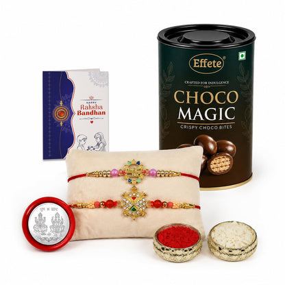 Turtle Rakhi for Brother with Chocolate Magic 96gm, Roli Tikka & Card, Pack of 6
