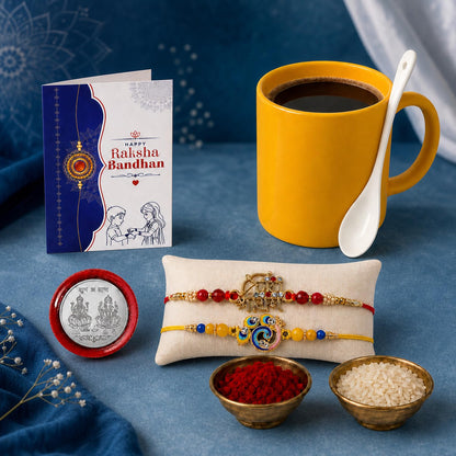 Bird Multicolor Rakhi & Coffee Mug – Raksha Bandhan Gift Combo for Bhai (Pack of 6)