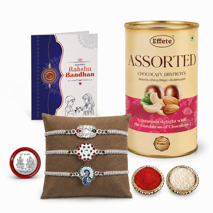 Rectangular Rakhi for Brother with Emperor Choco, Roli Tikka & Card, Pack of 7