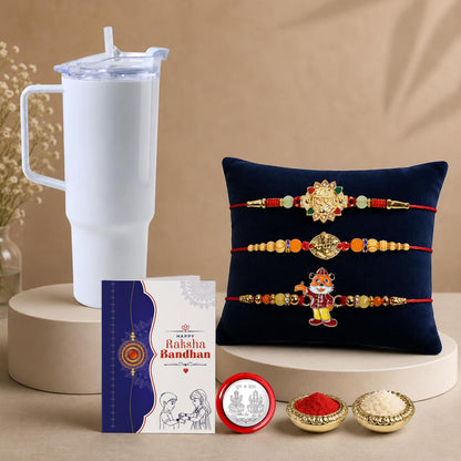 Designer Elegant Multicolor Golden, Ganesha & Kids Rakhi Combo | Pack of 7