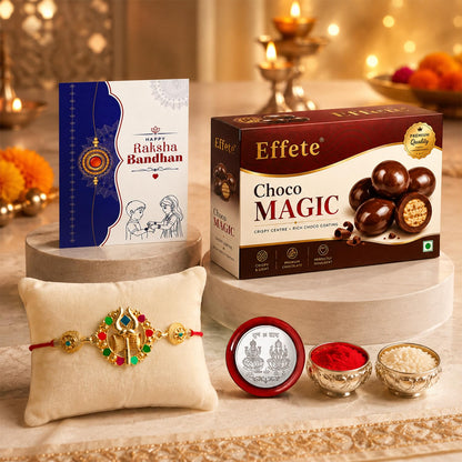 Trishul with Damru Rakhi for Brother with Chocolate Magic 32gm, Pack of 5