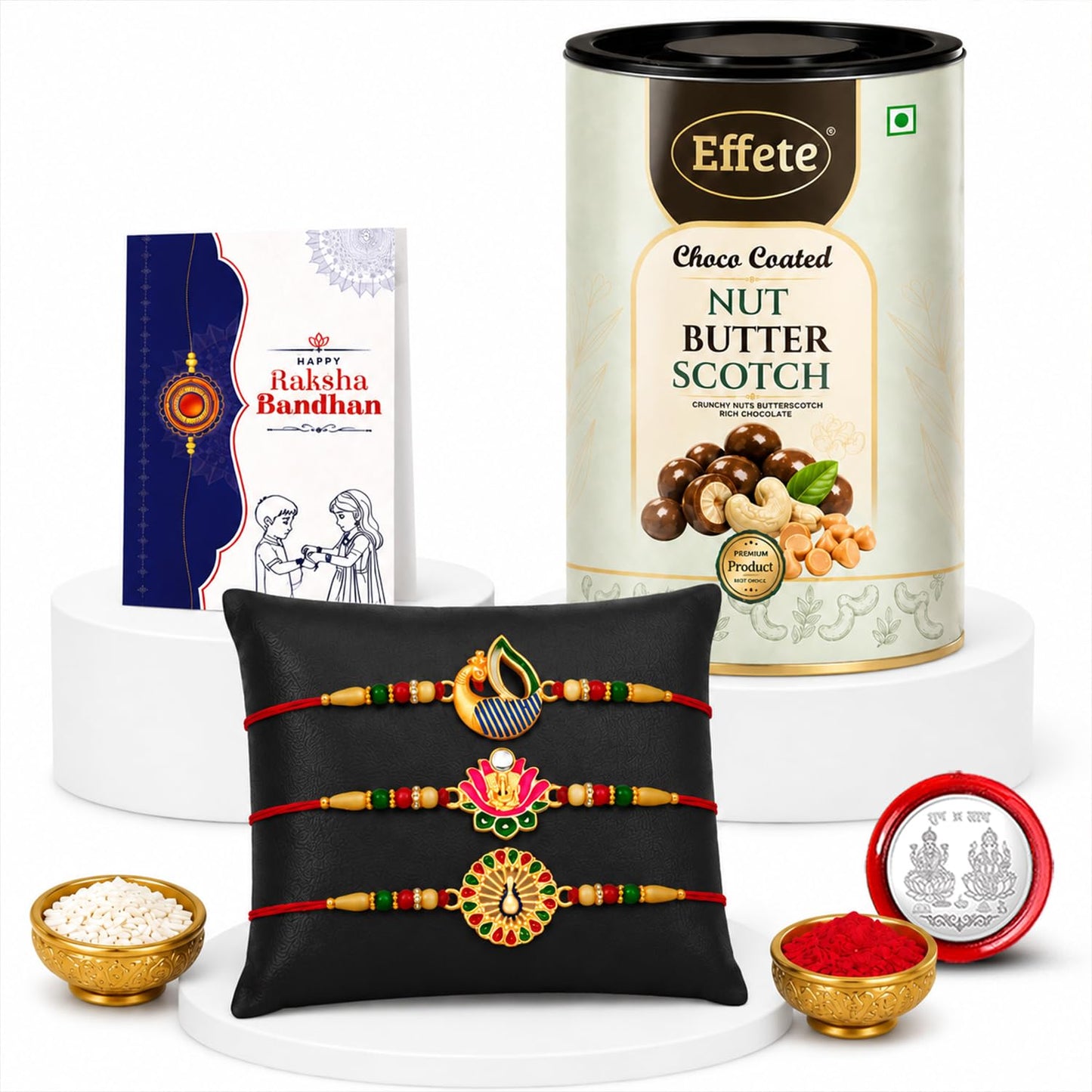 Peacock Rakhi for Brother with Chocolate 96gm - Rakshabandhan Gift Set, Pack of 7