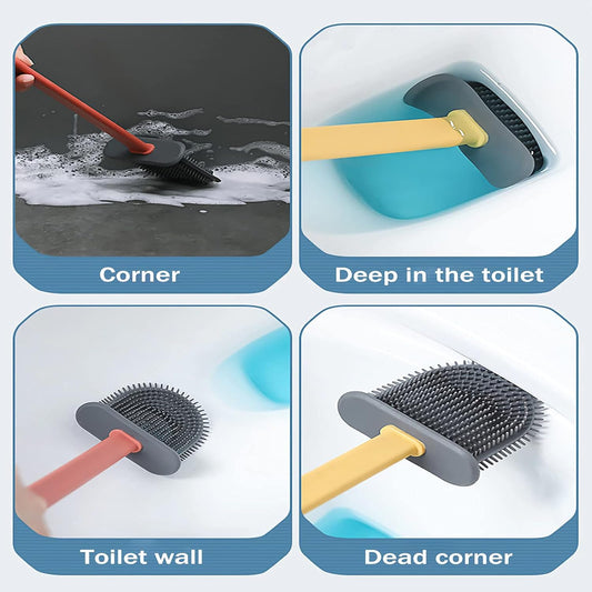 Silicone toilet brush set with quick-dry holder