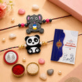 Multicolor Panda Rakhi for Brother with Roli Tikka, Pooja Coin & Card, Pack of 5