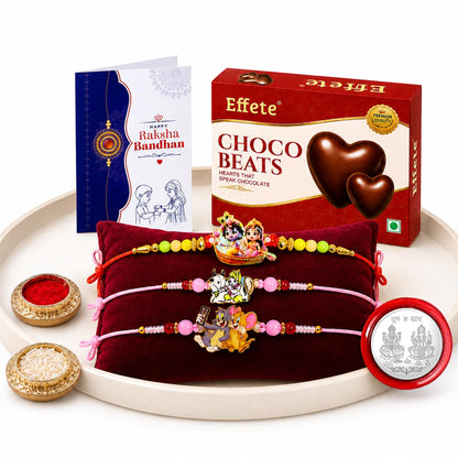 Radhe Krishna, KIds Rakhi Combo - Raksha Bandhan Gift with Choco Beats 32gm, Pack of 7