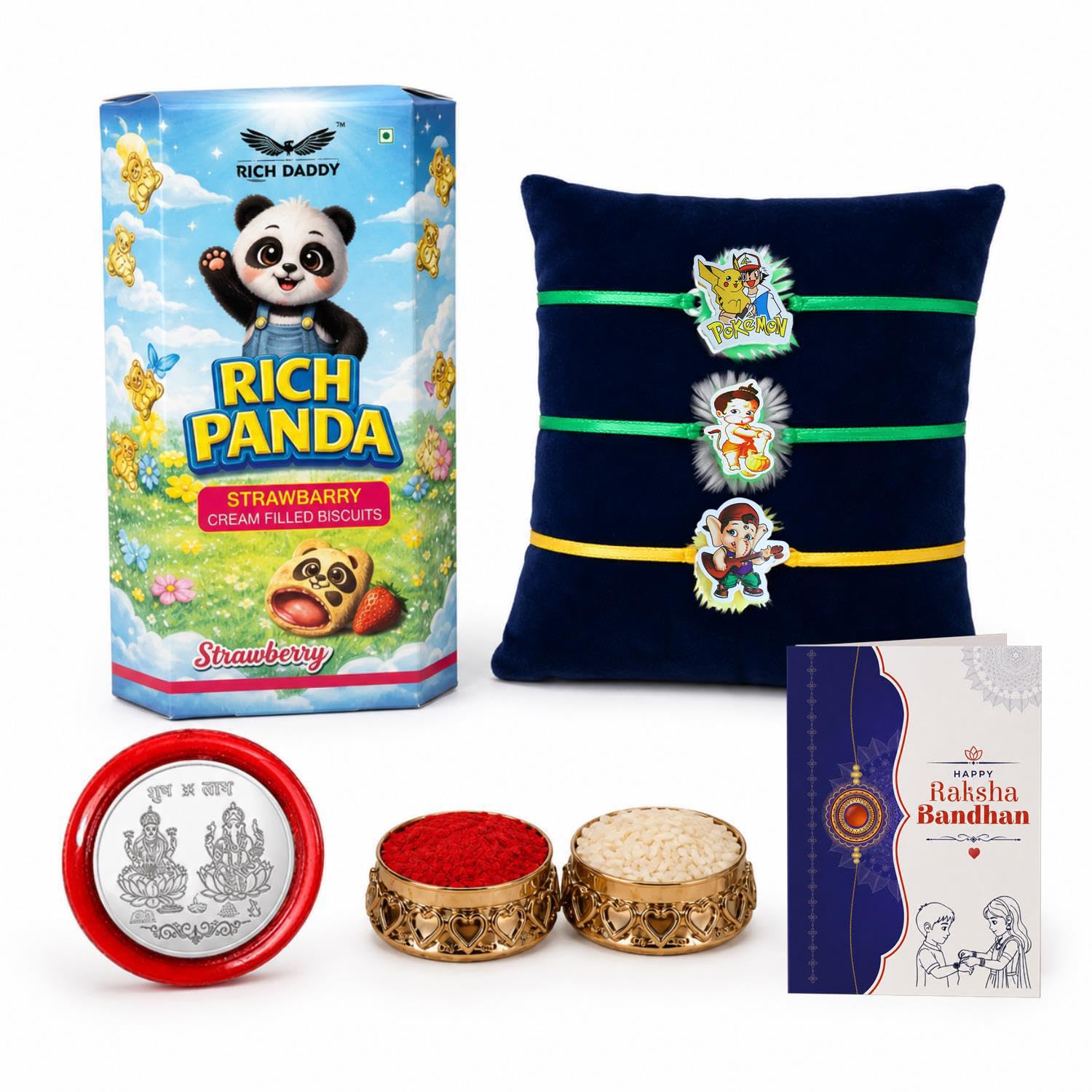 Kids Bal Hanuman Rakhi for Brother with Strawberry Cream Biscuit 60gm, Pack of 7