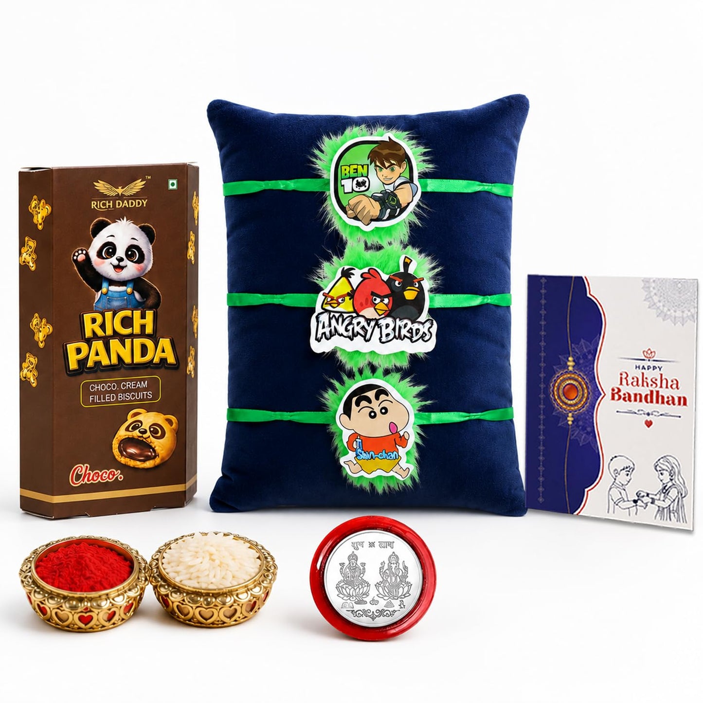 Kids Naughty Boy Rakhi for Brother with Chocolate Cream Biscuit 60gm, Pack of 7