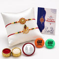 Rakhi Set for Brother (Set of 2) – Flute & Flower Design Rakhi Combo with Roli