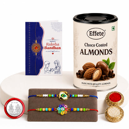 Peacock, Flower Rakhi Combo - Raksha Bandhan Gift with Choco Almonds 96gm, Pack of 6
