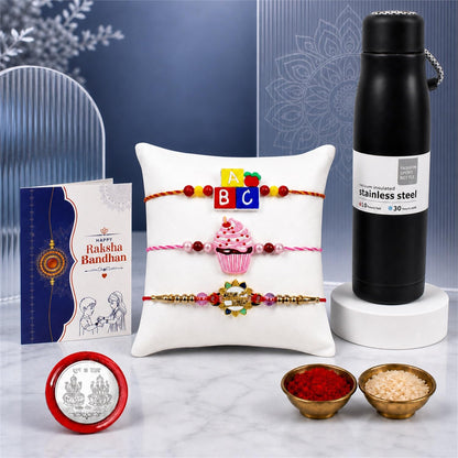 Cupcake Rakhi Combo - Raksha Bandhan Gift with Vacuum Water Bottle 550ml, Pack of 7
