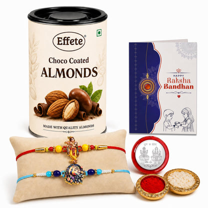 Krishna, Peacock Rakhi Combo - Raksha Bandhan Gift with Choco Almonds 96gm, Pack of 6