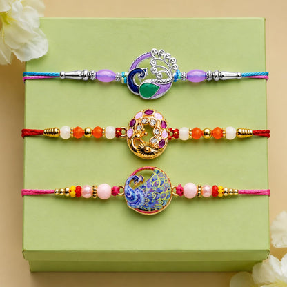 Designer Handcrafted Multicolor Rakhi for Brother with Roli Tikka, Pack of 6