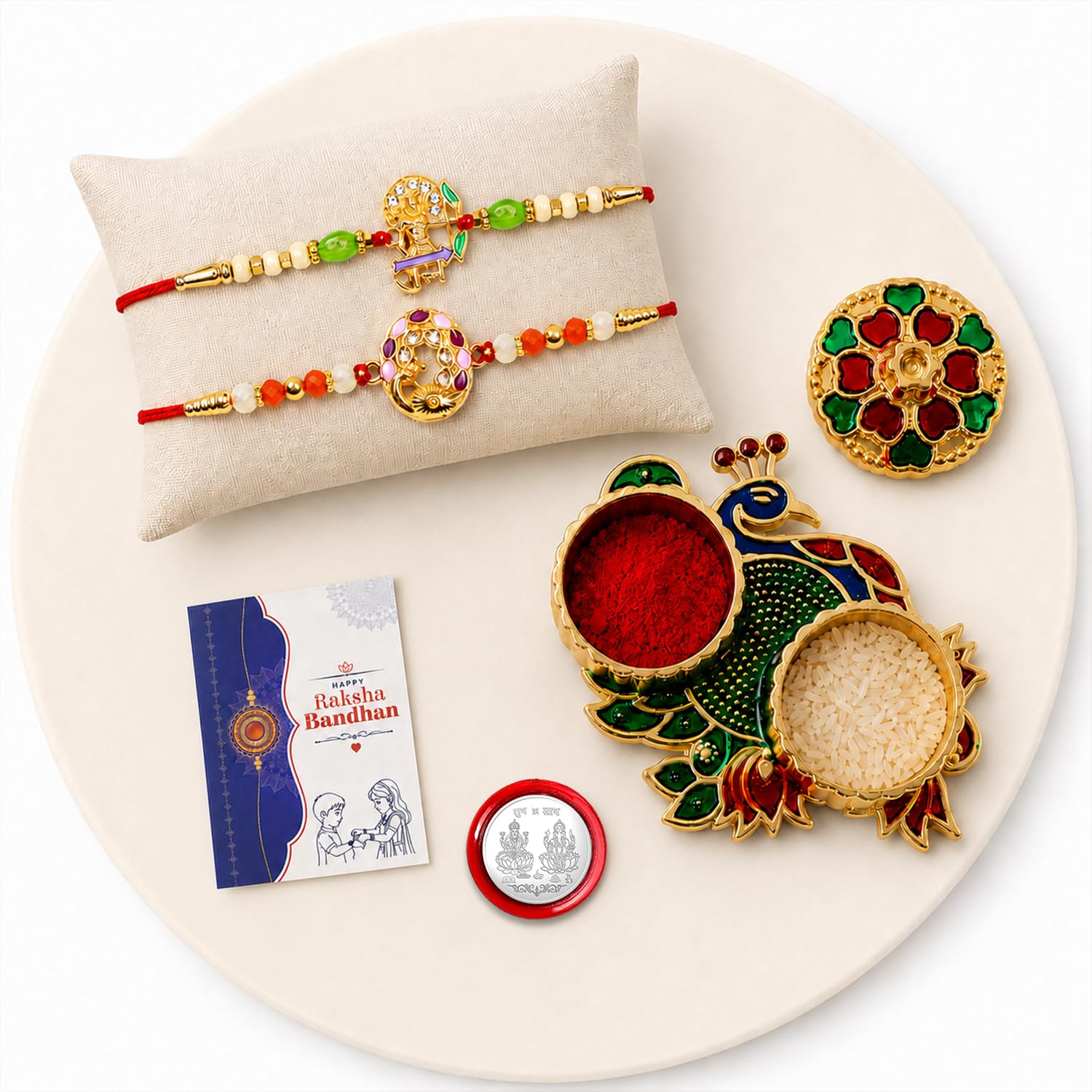 Ram, Peacock Multicolor Rakhi for Brother & Bhaiya with Peacock Shape | Pack of 6