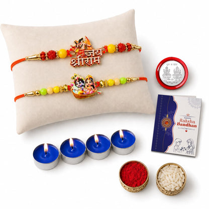 Shri Ram Rakhi Combo - Raksha Bandhan Gift with Tealight Candles 4pcs, Pack of 6