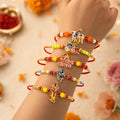 Designer Adorable Rakhi for Brother with Roli Tikka, Pooja Coin & Card, Pack of 8
