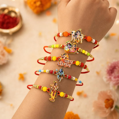 Designer Adorable Rakhi for Brother with Roli Tikka, Pooja Coin & Card, Pack of 8