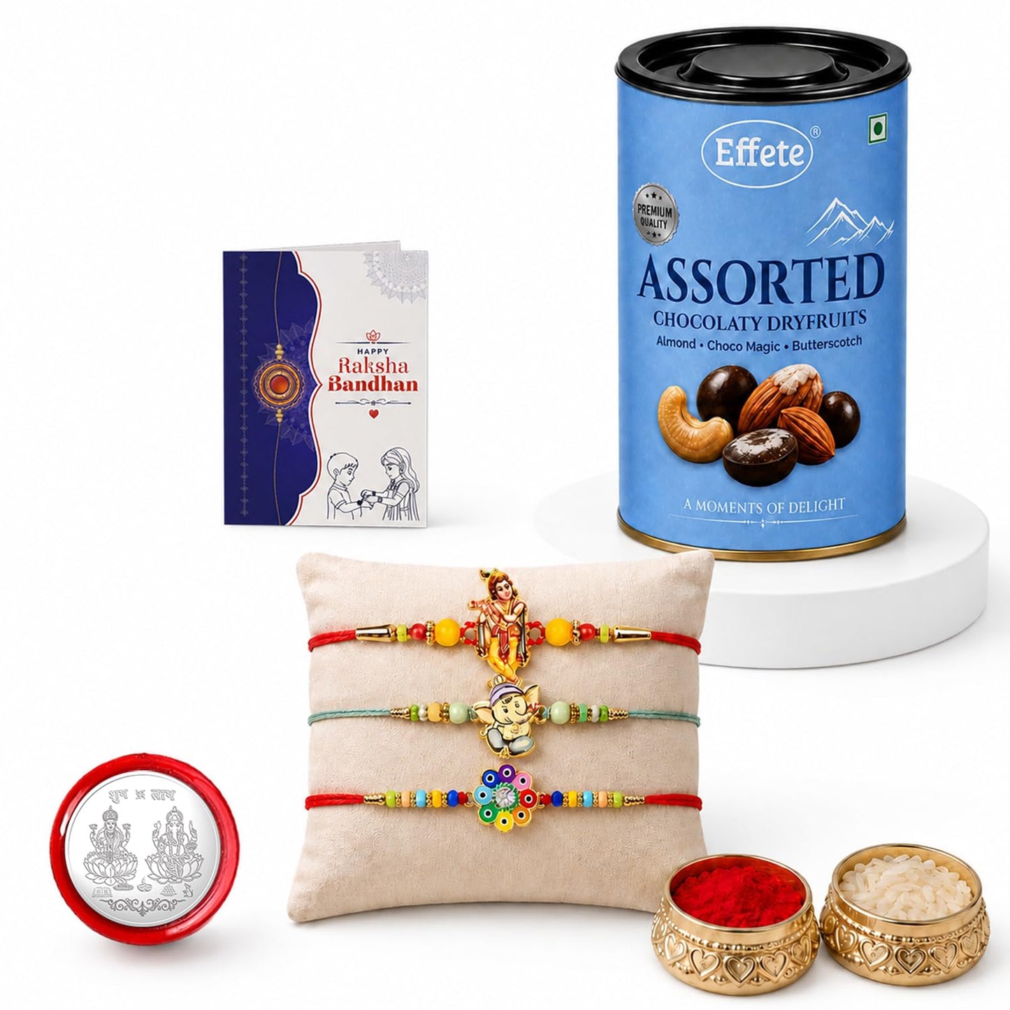 Krishna, Flower Rakhi Combo - Raksha Bandhan Gift with Assorted Choco 96gm, Pack of 7