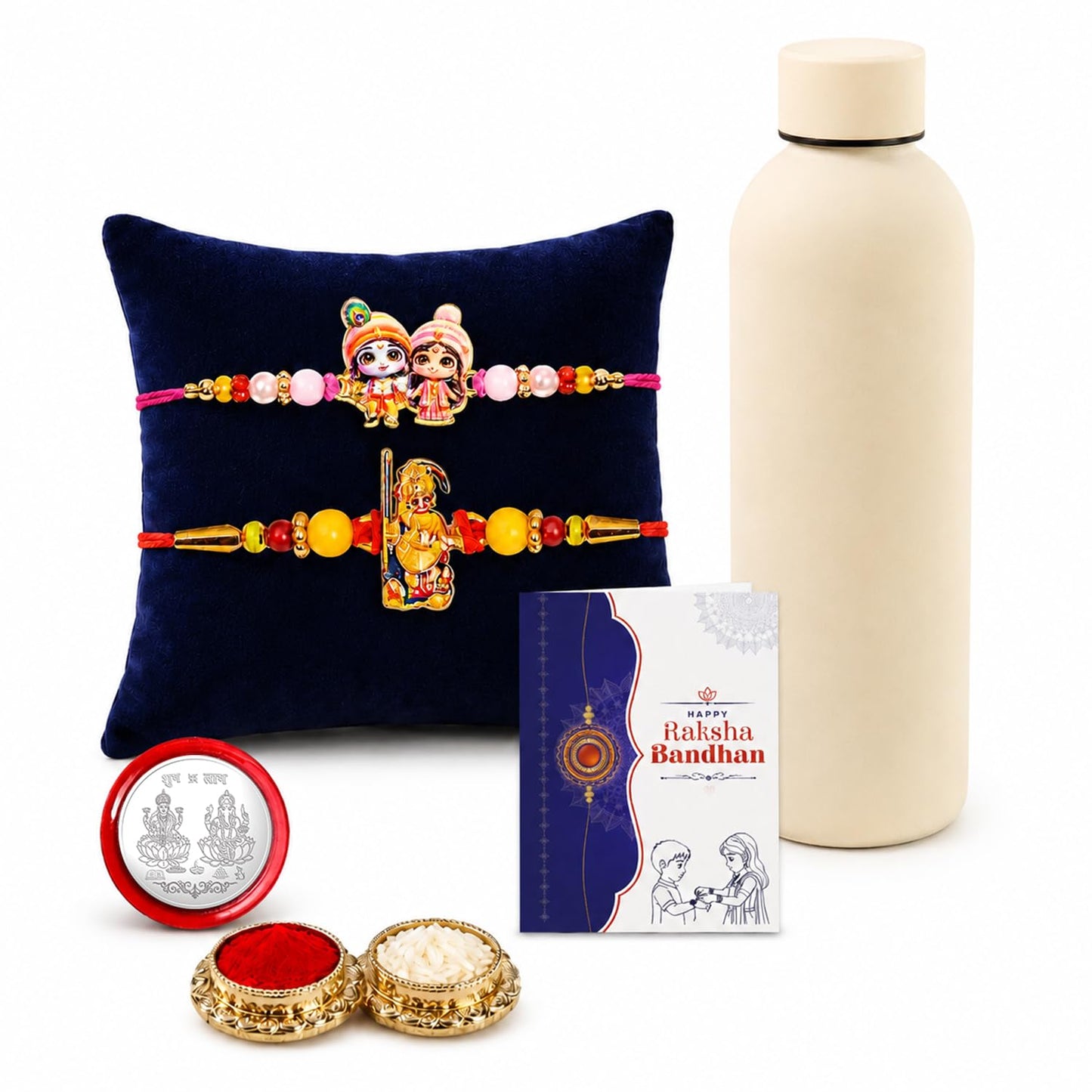 Designer Multicolor Krishna Radha & Ganesha Rakhi Combo for Bhai | Pack of 6