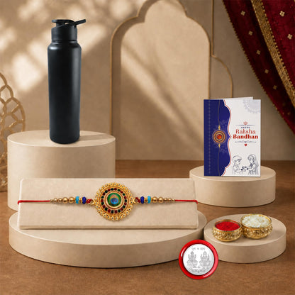 Round Rakhi for Brother with Water Bottle - Rakshabandhan Gift Set, Pack of 5