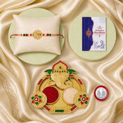 OM Multicolor Rakhi for Brother & Bhaiya with Shri Ganesh Pooja Thali | Pack of 5