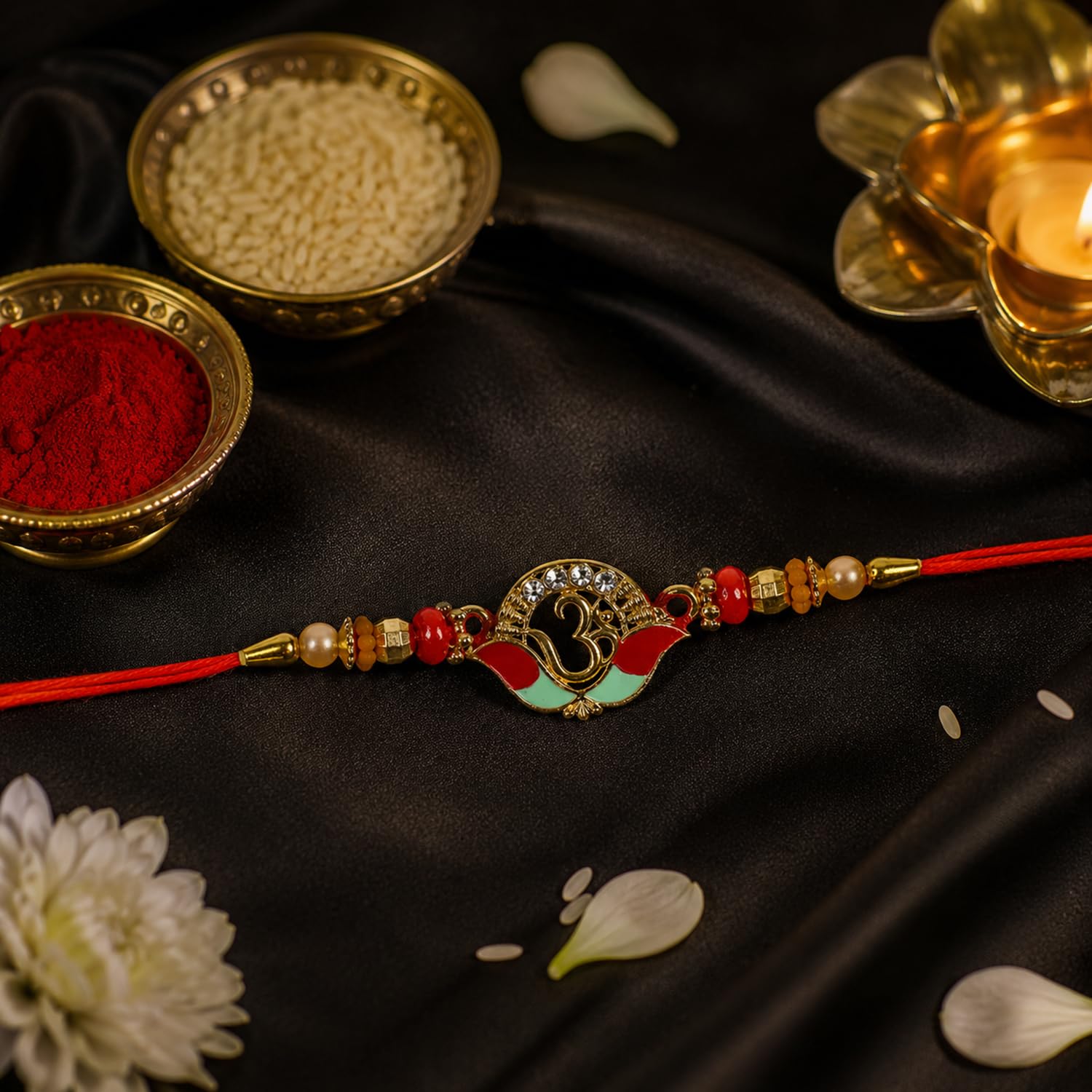 Multicolor Rakhi Om, Om & Multicolour Decorative Magnets 2pcs with Roli Chawal