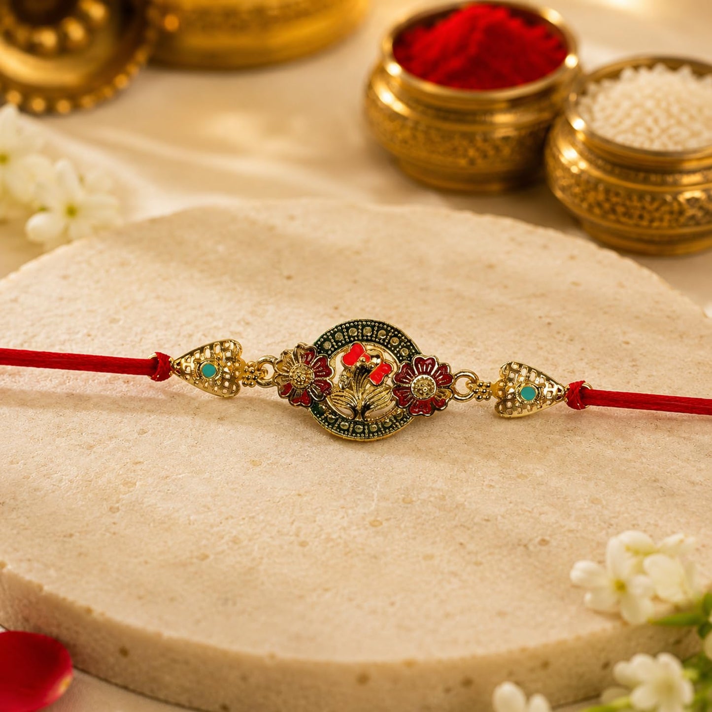 Donut Rakhi for Brother with Chocolate Almonds 32gm, Roli Tikka & Card, Pack of 7