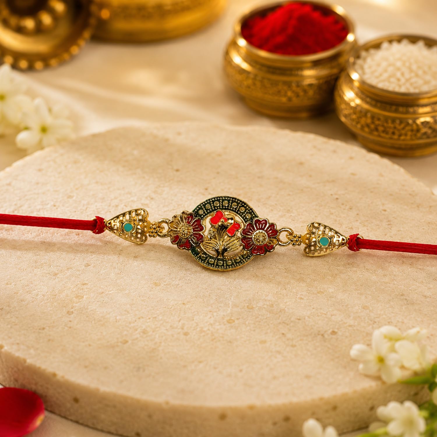 Donut Rakhi for Brother with Chocolate Almonds 32gm, Roli Tikka & Card, Pack of 7
