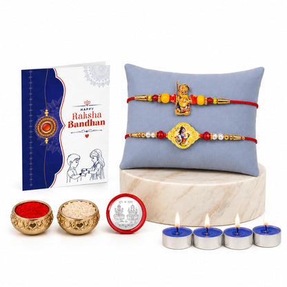 Ganesha, Krishna Rakhi Combo - Raksha Bandhan Gift with Tealight Candles 4pcs, Pack of 6