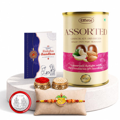 Ganesha Rakhi for Brother with Emperor Chocolate, Roli Tikka & Card, Pack of 5