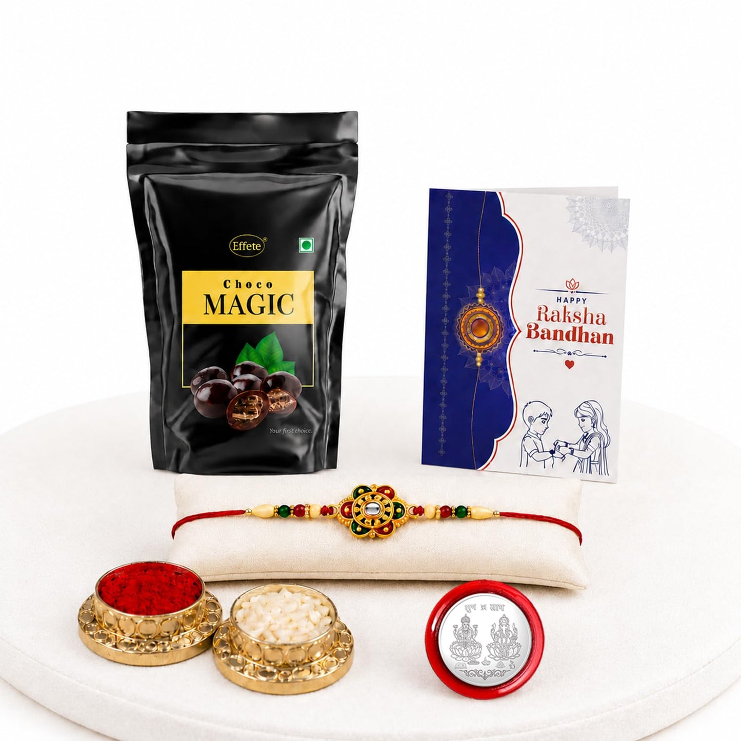 Rakhi with Chocolate for Brother – Raksha Bandhan Combo with Flower Design Rakhi