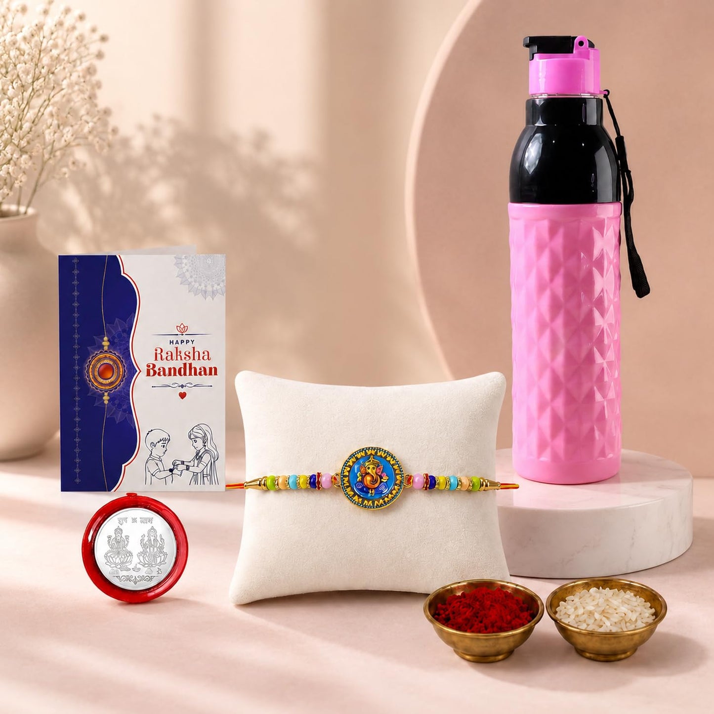 Ganesh Multicolor Rakhi for Brother & Bhaiya with Diamond Pattern | Pack of 5