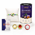 Peacock Feather Rakhi for Brother with Blueberry Chocolate Almond 96gm, Pack of 5