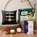 Floral Rakhi for Brother with Butter Scotch 32gm, Roli Tikka & Card, Pack of 7