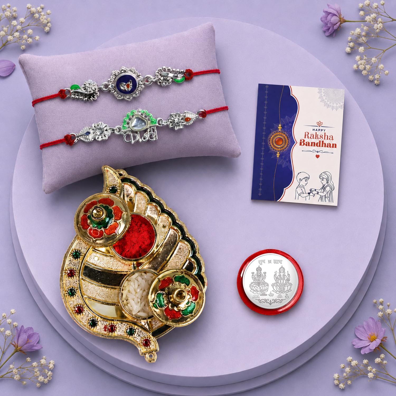 Peacock, Kanha Multicolor Rakhi for Brother & Bhaiya with Leaf Shape | Pack of 6