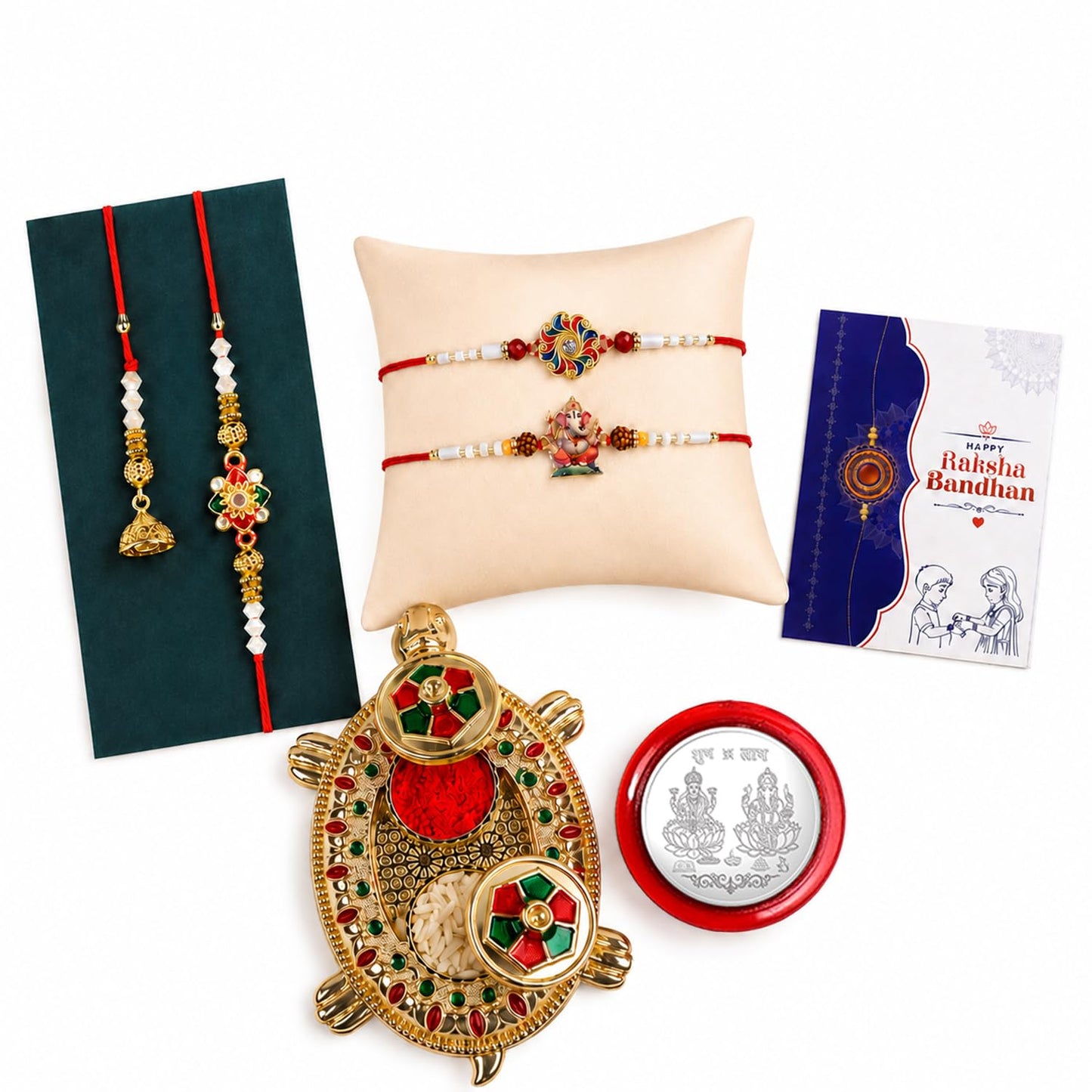 Rakhi for Brother with Turtle Pooja Thali - Rakshabandhan Gift Set, Pack of 7