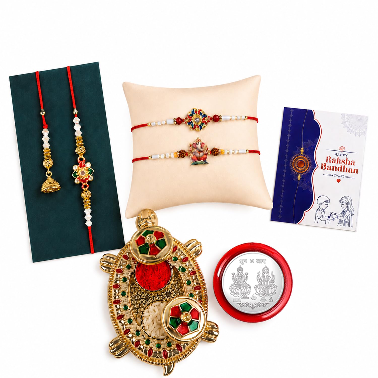 Rakhi for Brother with Turtle Pooja Thali - Rakshabandhan Gift Set, Pack of 7
