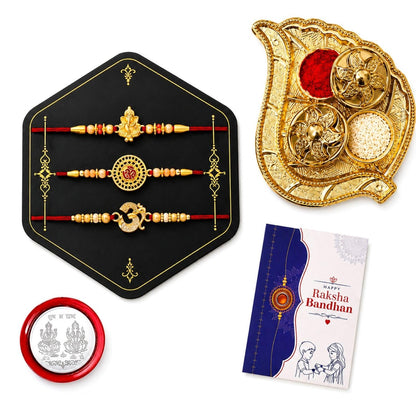 Ganesha Rakhi for Brother with Pooja Thali - Rakshabandhan Gift Set, Pack of 7