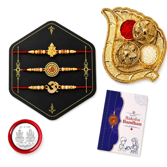 Ganesha Rakhi for Brother with Pooja Thali - Rakshabandhan Gift Set, Pack of 7