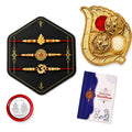 Ganesha, OM Rakhi for Brother with Pooja Thali, Roli Tikka & Card | Pack of 7